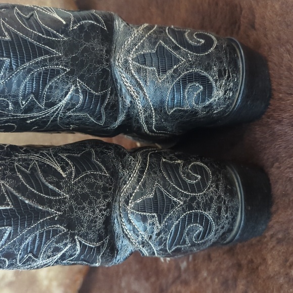 JB DILLON JBW2200 Black goat leather cowgirl boots cutout black lizard inlay 7.5 - Picture 12 of 16